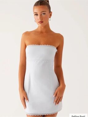 Peppermayo White Strapless Lace-Trim Mini Dress